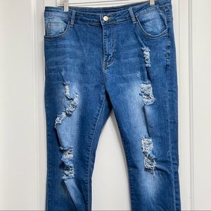 NWT Hungson Mens Slim Straight Blue Jeans Ripped Destroyed Tapered Leg 34x30